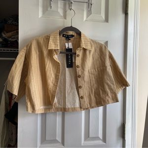 NWT urban outfitters motel tan cropped striped button up top